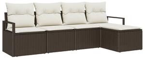 5 Darabos Kert Kanapé Szett Párnákkal Barna Poli Rattan, 2 Személyes Kert Kanapé Tárolóval és Párnákkal Barna Poli Rattan