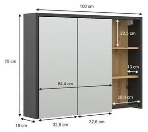 Vicco Viola tükrös szekrény 100x75 cm, antracit/tölgy