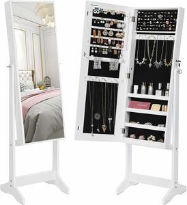 SONGMICS állótükör állvánnyal, MDF, tárolóhely, 41x37x152 cm, fehér