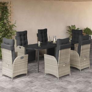 VidaXL 7 részes világosszürke polyrattan kerti étkezőszett párnával