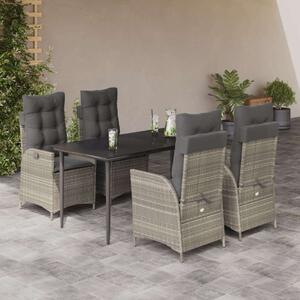 VidaXL 5részes világosszürke polyrattan kerti étkezőgarnitúra párnával