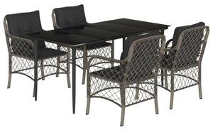VidaXL 5 részes szürke polyrattan kerti étkezőgarnitúra párnával