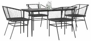 VidaXL 5 részes fekete polyrattan üveg kerti étkezőgarnitúra párnákkal