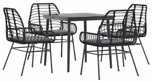 5 részes fekete polyrattan üveg kerti étkezőgarnitúra párnákkal