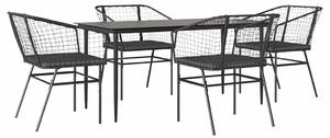 VidaXL 5 részes fekete polyrattan üveg kerti étkezőgarnitúra párnákkal