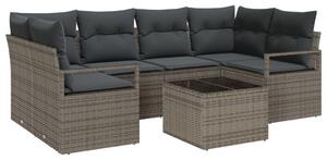 7 darabos kerti kanapé szett párnákkal, szürke poli rattan, 2-seater kerti kanapé tárolóval és párnákkal, szürke poli rattan