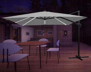 GardenLine Függő napernyő LED napelemes világítással – 3 x 4 m – Szürke