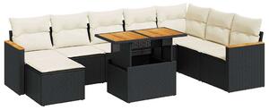 VidaXL Polyrattan Kerti Ülőgarnitúra - 9 részes - Fekete