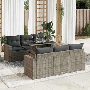 Polyrattan Kerti Ülőgarnitúra - 7 részes - Szürke