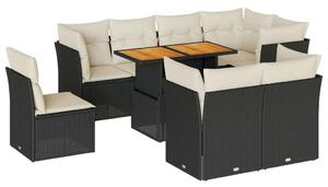 VidaXL 9 részes Kerti Ülőgarnitúra - Fekete Polyrattan