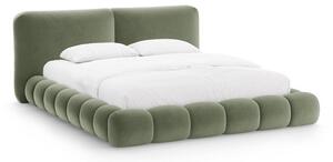 Zöld kárpitozott ágyneműtartós franciaágy ágyráccsal 200x200 cm Solange – Micadoni