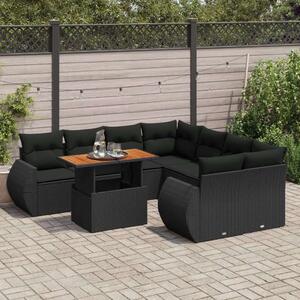 VidaXL Polyrattan Kerti Ülőgarnitúra - 9 részes - Fekete