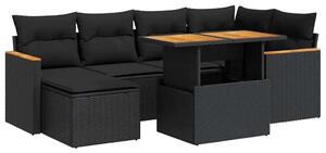 VidaXL - 7 részes Kerti Ülőgarnitúra - Polyrattan - Fekete