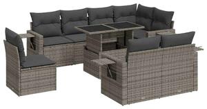 VidaXL Polyrattan Kerti Ülőgarnitúra - 9 részes - Szürke