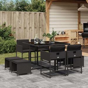 VidaXL - 9 részes Kerti Étkezőgarnitúra - Polyrattan - Fekete