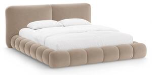 Világosbarna kárpitozott ágyneműtartós franciaágy ágyráccsal 200x200 cm Solange – Micadoni
