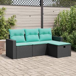 VidaXL 4 részes fekete polyrattan kerti ülőgarnitúra párnákkal