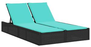 VidaXL fekete polyrattan kétszemélyes napozóágy párnákkal