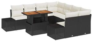 VidaXL Kerti Kanapé Szett tárolóval 9 pcs Fekete Poli rattan