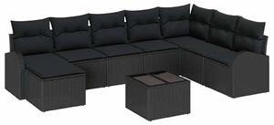 VidaXL Kerti Kanapé Szett párnával 9 pcs Fekete Poli rattan