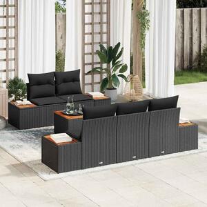 VidaXL Kerti Kanapé Szett tárolóval 6 pcs Fekete Poli rattan