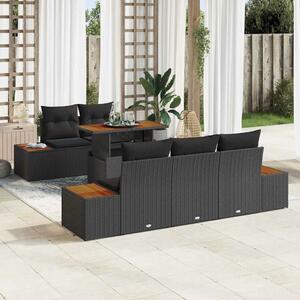 VidaXL Kerti Kanapé Szett tárolóval 6 pcs Fekete Poli rattan