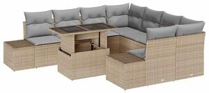 VidaXL Kerti Kanapé Szett 9 pcs Beige és Világosszürke polirattan