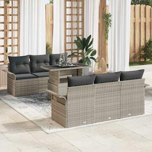 VidaXL Kerti Kanapé Szett párnával 7 pcs Világosszürke Poly Rattan