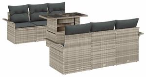 VidaXL Kerti Kanapé Szett párnával 7 pcs Világosszürke Poly Rattan