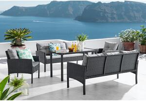 Kerti 5 részes rattan szett, fekete/szürke, LERON