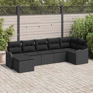 VidaXL Kerti Kanapé Szett 7 pcs Fekete polirattan