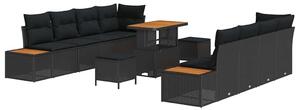 VidaXL Kerti Kanapé Szett párnával tárolóval 11 pcs Fekete Poli rattan
