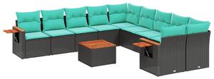 VidaXL 11 részes fekete polyrattan kerti ülőgarnitúra párnákkal
