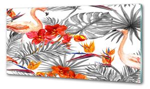 Konyhai fali panel Flamingók és virágok