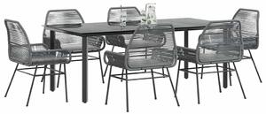 VidaXL 7 részes szürke polyrattan üveg kerti étkezőgarnitúra párnával