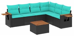 VidaXL 7 részes fekete polyrattan kerti ülőgarnitúra párnákkal