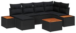 VidaXL Kerti Kanapé Szett párnával tárolóval 7 pcs Fekete Polyrattan