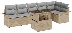 VidaXL Kerti Kanapé Szett párnával tárolóval 7 pcs Bézs Poli rattan