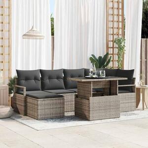VidaXL Kerti Kanapé Szett tárolóval 7 pcs Szürke Poli rattan