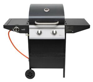 Home GRG02 gázgrill, 2 főégővel, 1 oldalégővel, 3,2 kW égőnkénti teljesítmény, 440x400 mm sütőfelület, nyomásszabályozó készlettel