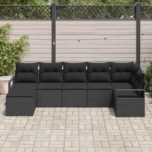 VidaXL Kanapé Szett párnával 7 pcs Fekete polirattan