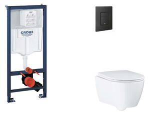 Grohe Rapid SL - Készlet fali beépítéshez, WC, SoftClose ülőkével és Even gombbal, phantom black SANI11BB5122
