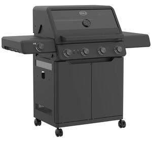 Rösle Allflame Prime 4 Gázgrill, 70x45 cm-es főzőfelület, Vario+ multifunkcionális rendszer, állítható gáznyomás, oldalégő, rozsdamentes hőelosztó, prémium rozsdamentes acél, fekete