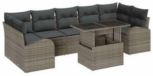 VidaXL Kerti Kanapé Szett párnával tárolóval 8 pcs Szürke Poly Rattan
