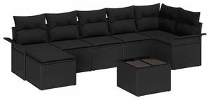 VidaXL Kerti Kanapé Szett párnával 8 pcs Fekete polirattan