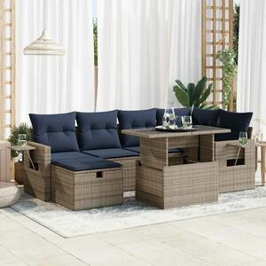 VidaXL 7 részes szürke polyrattan akácfa kerti ülőgarnitúra párnákkal