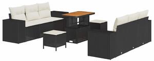 VidaXL Kerti Kanapé Szett párnával 9 pcs Fekete és Krém Poly Rattan