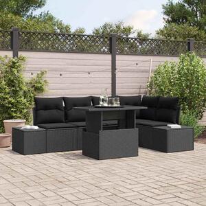VidaXL Kerti Kanapé Szett tárolóval 6 pcs Fekete Poli rattan