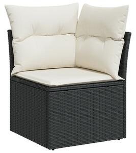 8 darabos Kerti Kanapé Szett Párnákkal Fekete Poly Rattan Akác