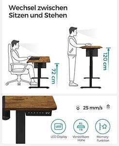Elektromosan állítható íróasztal komplett, rusztikus barna 140x60x72-120cm